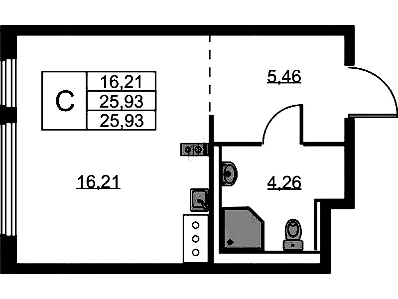 Квартира студия 25.93 м², 2/11 эт., ЖК «Новое Колпино»